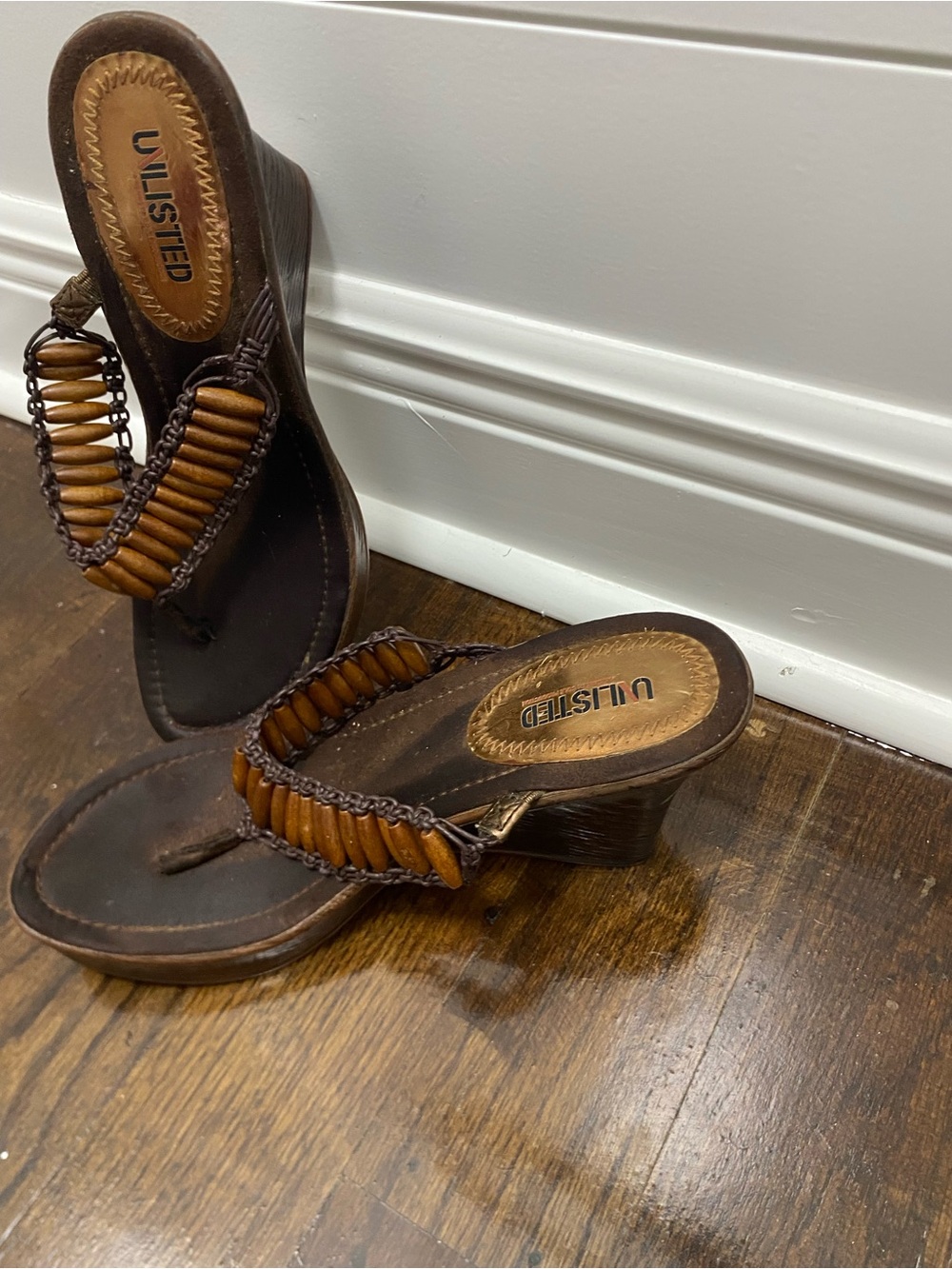 Unlisted Women's Brown Woven Wedge Sandals